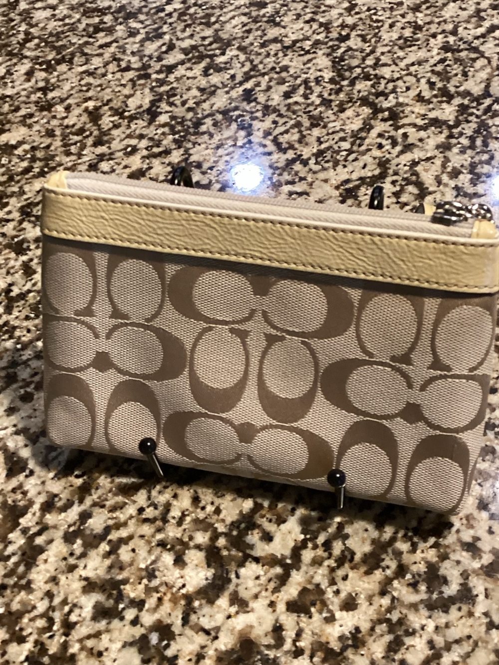 Coach Beige Signature Canvas Wristlet with  yellow leather trim - Picture 2 of 8